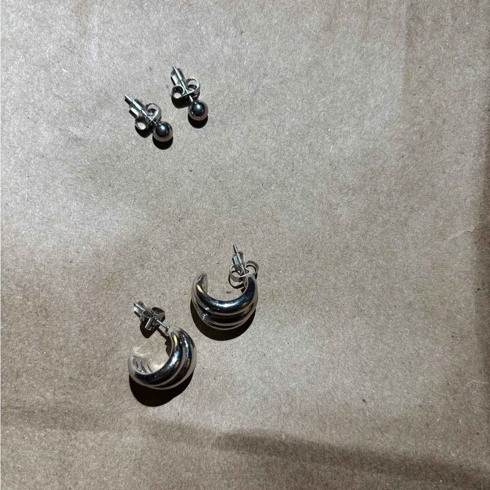 Primark Cares Silver Earrings Set – Studs & Chunky Hoops Eco‎ Friendly
